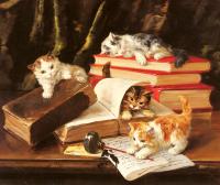 Neuville, Alfred Arthur Brunel de - Kittens Playing on a Desk